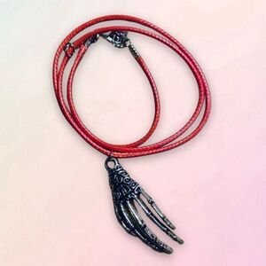 Creepy, Oversized Skeleton Hand Pendant, w/ Black Wax Cord Necklace